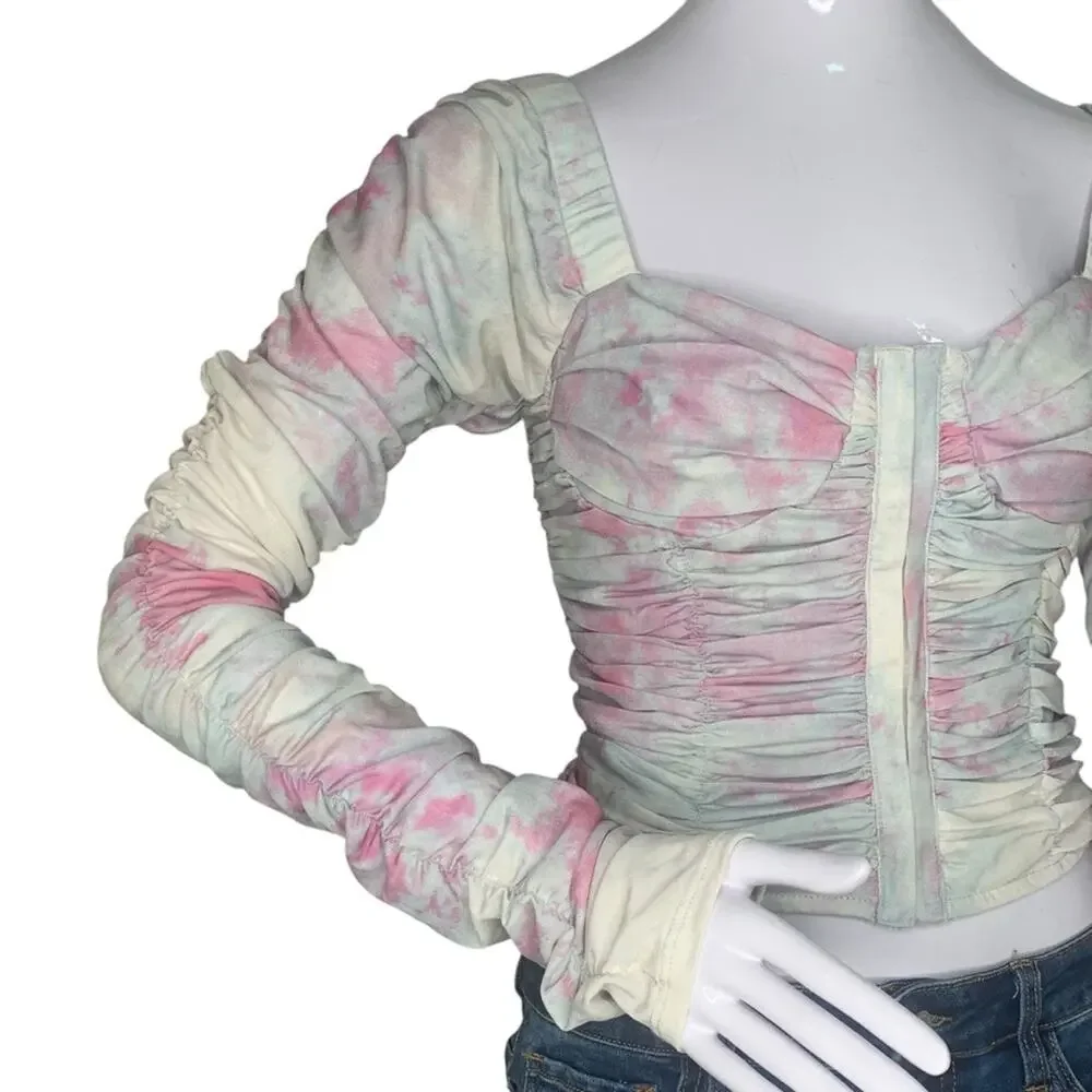 Free People All Night Corset Bustier Fitted Ruched Top Long Sleeve Size S